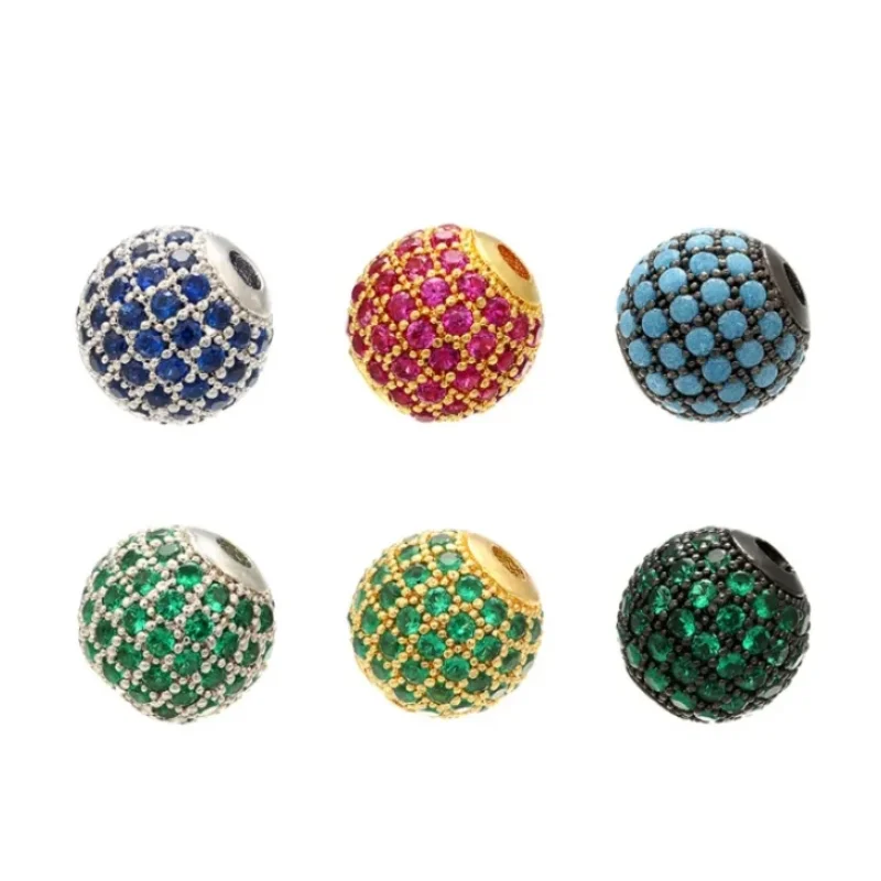 6mm/8mm/10mm Brass Cubic Zirconia Round Spacer Beads Jewelry Accessories Model VZ223