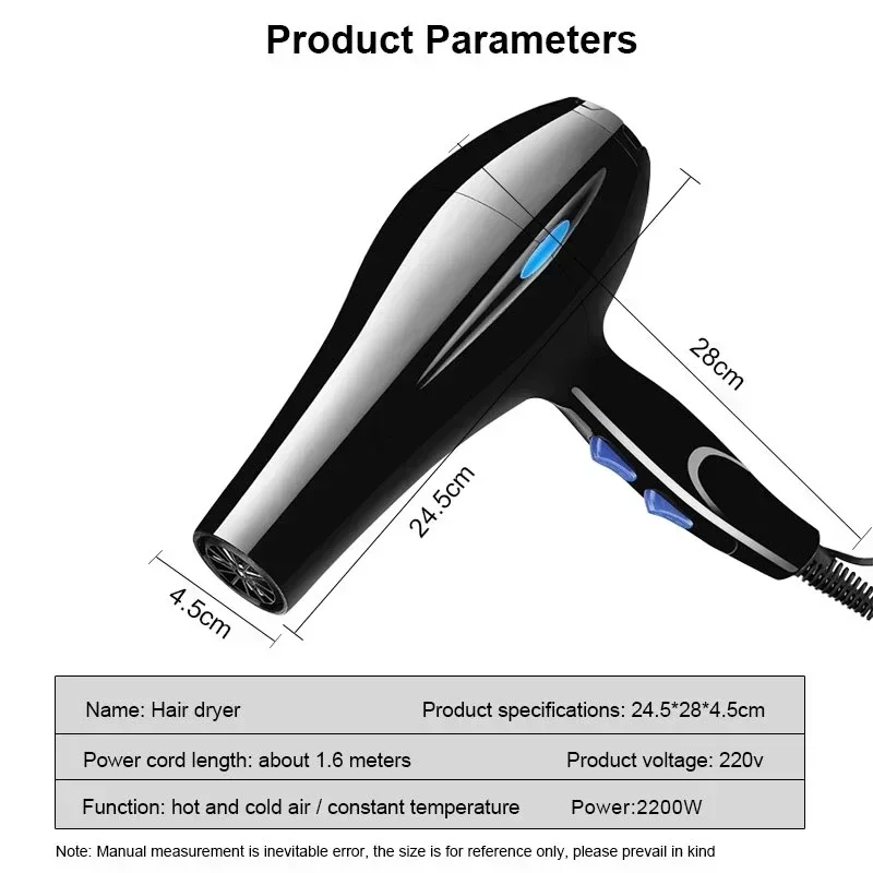 Hair Dryer 2200W Professional Powerful Hair Dryer Fast Heating Hot And Cold Adjustment Ionic Air Blow Dryer with Air Collecting 4