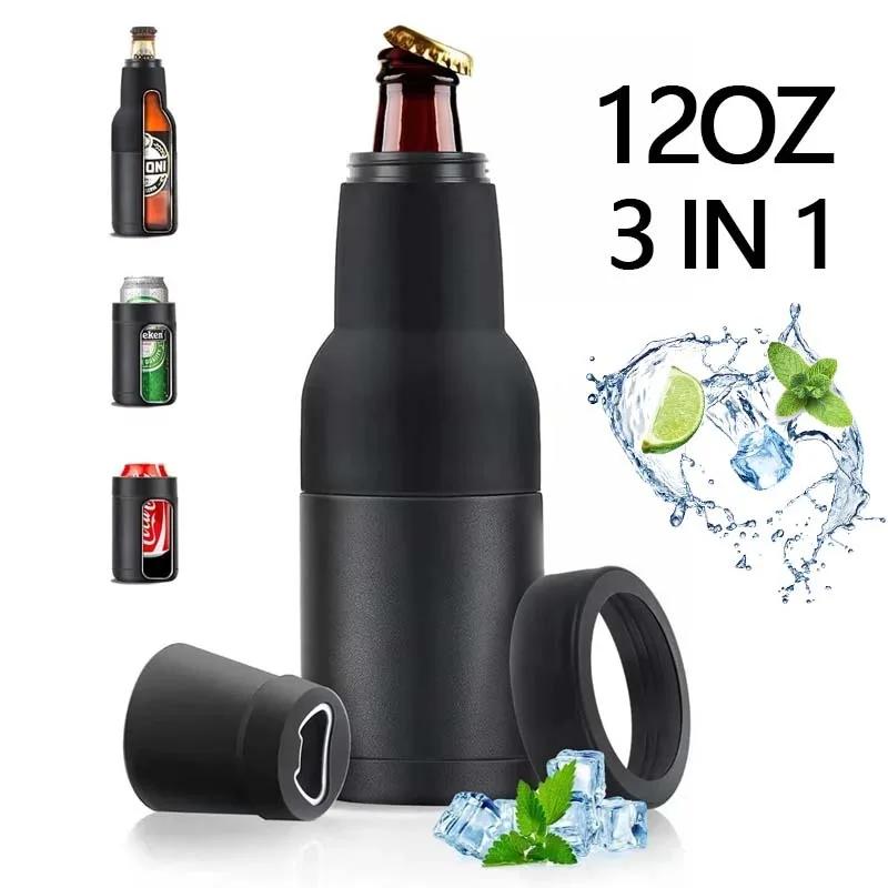 1PCS 12oz 3 in 1 Beer Bottle and Can Cooler Double Walled Stainless Steel Beer Bottle Cooler Vacuum Insulated Can Gifts for Men