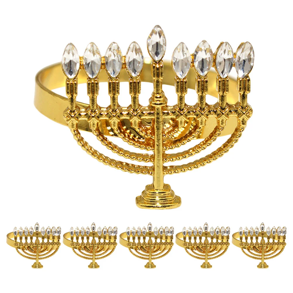 

6 Pcs Napkin Ring Menorah Decor Table Decoration Buckle Party Supplies Hanukkah Rings Shape Alloy