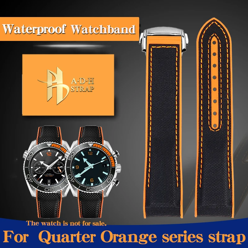 Per Omega Quarter Orange Series Strap 20Mm 21Mm 22Mm Seamaster 300 600 Cinturino In Gomma Bracciale Curvo Impermeabile