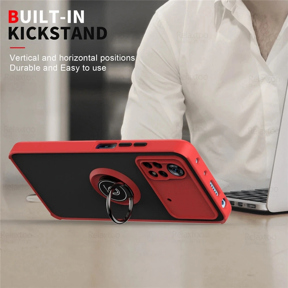 Luxury Magnet Matte Shockproof Ring Holder Case - Enhanced Protection and Style