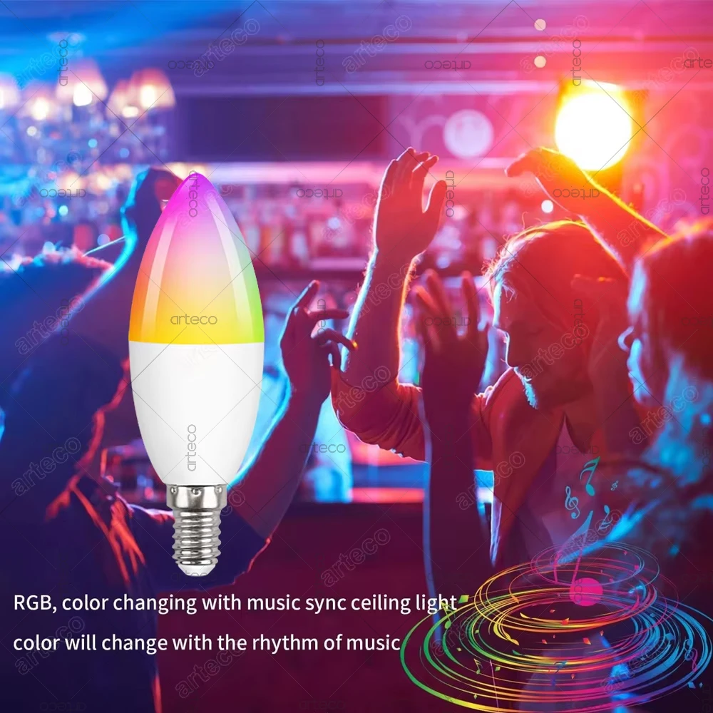 Tuya E14 Candle Lamp Smart Life App Control Smart Bulb WiFi Bluetooth RGB+CW LED Light 220V Dimmable Crystal Lamps Room Decorate smart led light bulbs