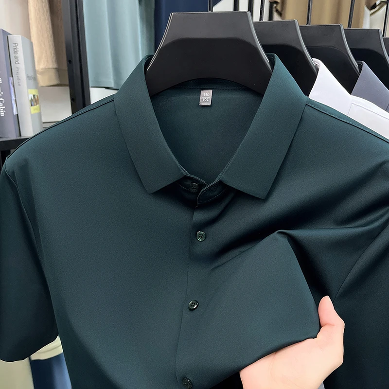 Mens Summer Business Short Sleeved Shirt Seamless Construction High Stretch Easy Care for AllDay Comfort