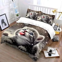 Ensemble cadeau sur le thème des chatons d'hiver, plusieurs tailles pour enfants et adultes, ensemble de literie exquis 3 pièces, cadeau 6
