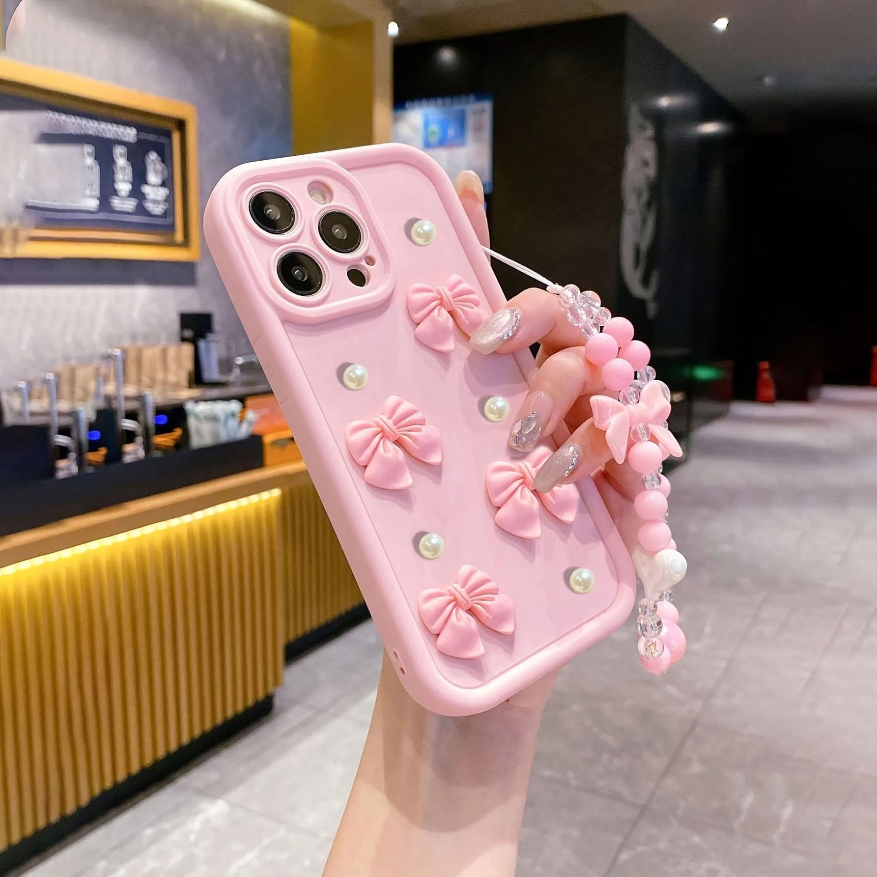 Adorable 3D Pearl Bowknot Silicone Phone Case