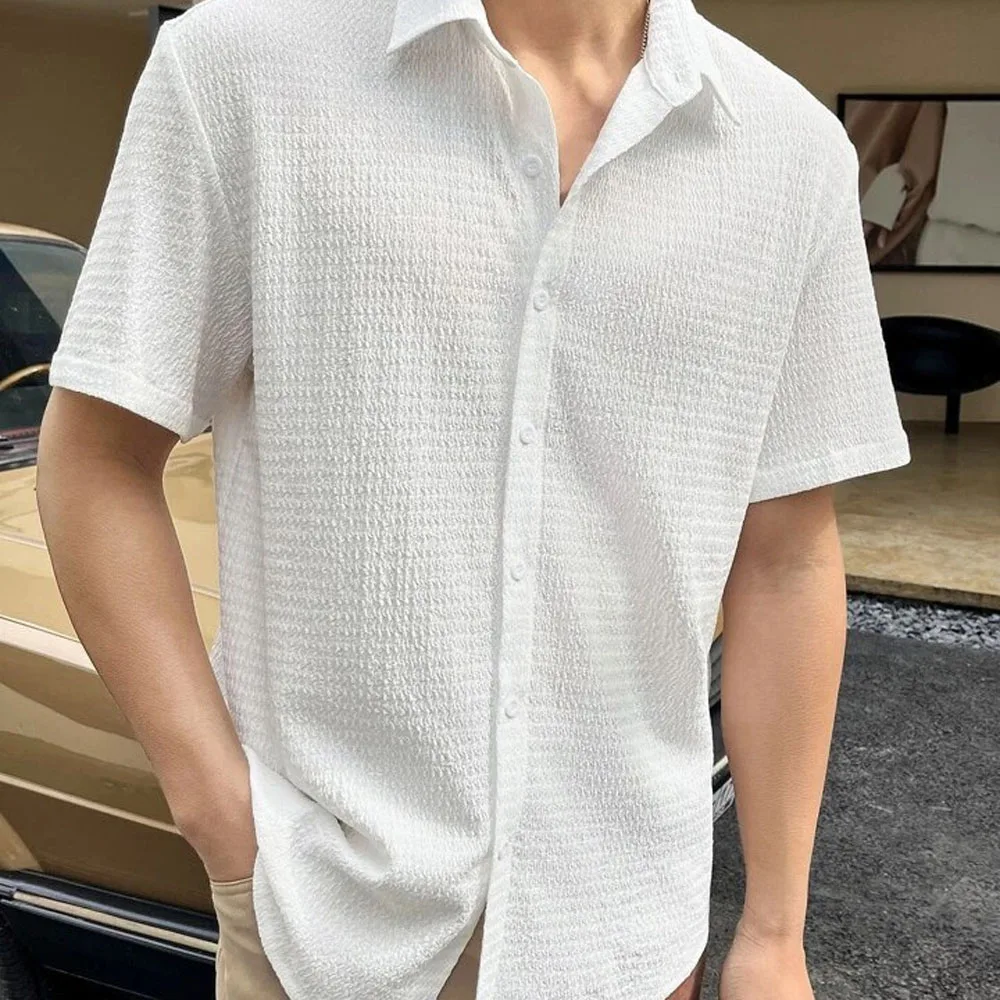 Mens Short Sleeve Button Blouse Shirts Summer Workwear