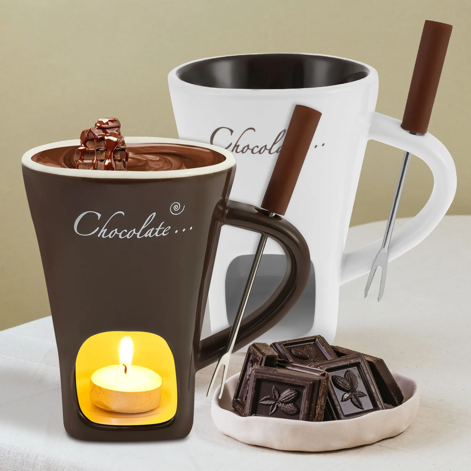 200ML Melting Chocolate Mug Fondue Mug Set Chocolate Cheese Ice Cream Fondue Maker Kit Butter Warmer Cooking Appliances