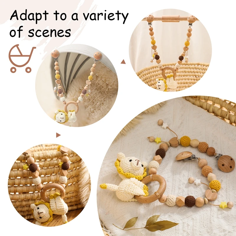 Let's Make – Bracelet de gymnastique en bois pour bébé, pendentif lapin suspendu, jouet Crochet Animal, perle, jouet hochet Mobile pour berceau