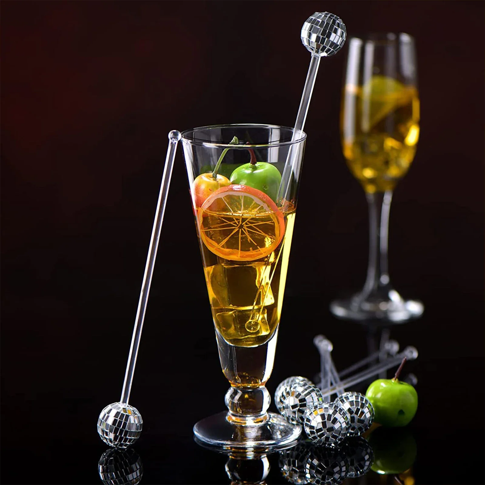 10/24 Pcs Disco Ball Drink Stirrers | Plastic Mini Sparkling Cocktail Stir Sticks | Home Bar, Party & Tumbler Decor