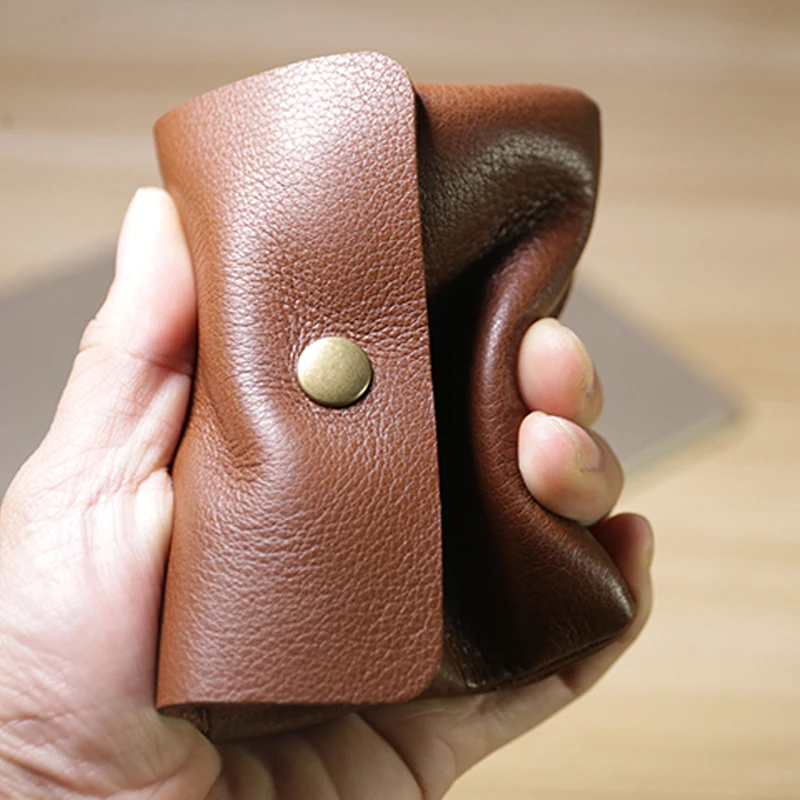 Vintage Handmade Change Bag Top Layer Cowhide Coin Bag for Men and Women Mini Real Pickup Bag Small Wallet Driver's License Bag