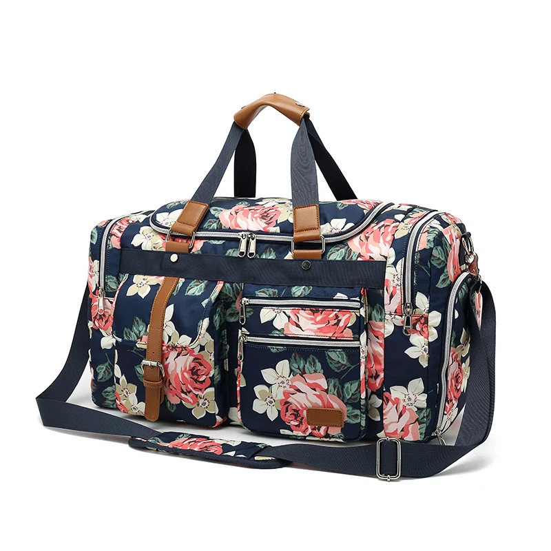 

Travel one-shoulder duffel bag polyester printing large capacity package nylon slanting cross roof bag dry-wet separation