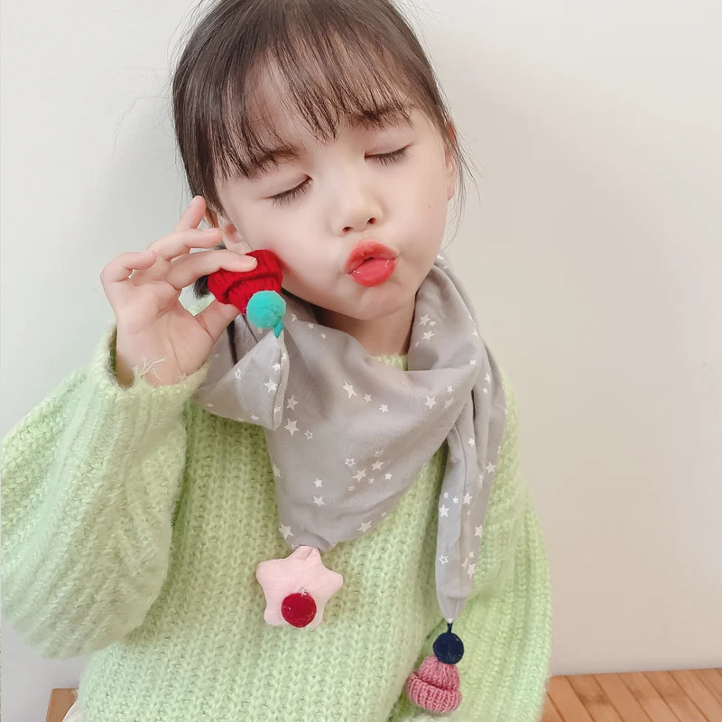 Autumn and Winter Children Cute Soft Scarf Baby Sweet Scarf Boys Girls Cotton Warm Windproof Triangle Kids Gift