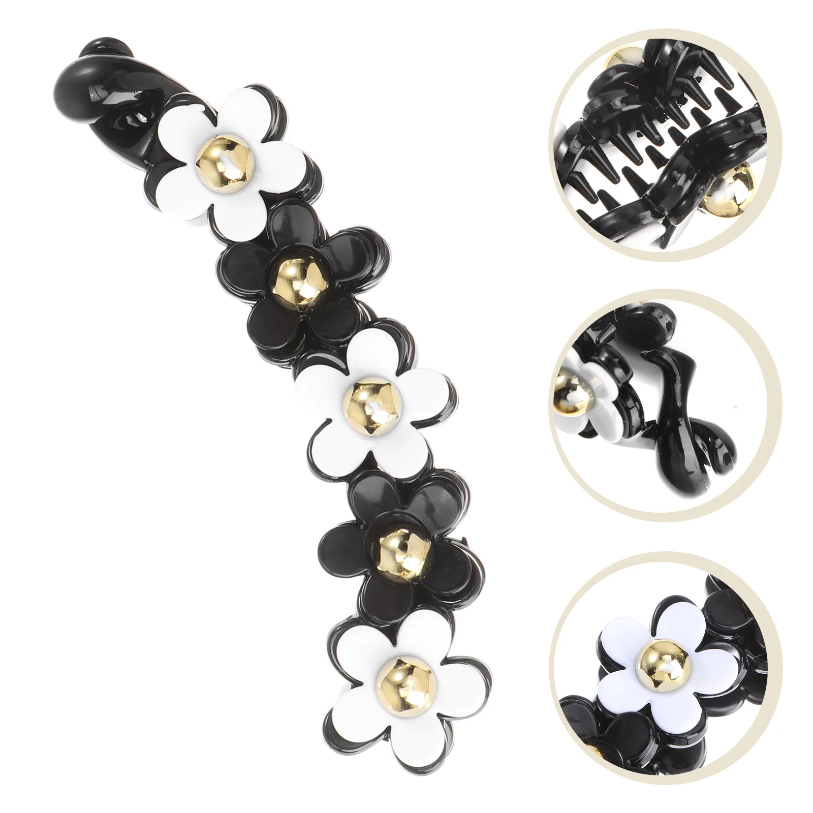 

1pc Acrylic Barrette Flower Decor Banana Hair Clip Toothed Ponytail Holder Strong Tension Hair Claw