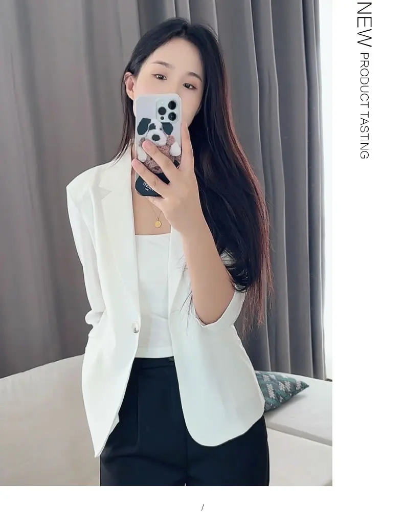 Spring and summer new high-end suit jacket, solid color 4/3 sleeves, professional style, temperament, casual suit, women's top
