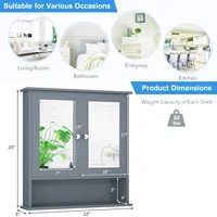 Wall Mount Mirror Cabinet Bathroom Medicine Cabinet Organizer Grey 2