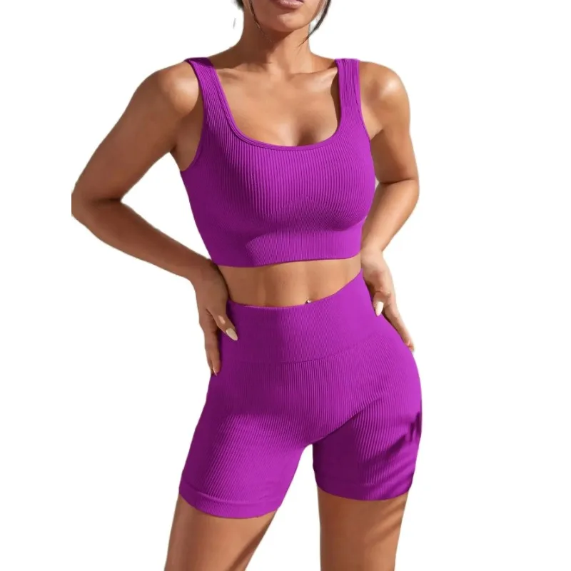 

New Arrival Fashion Seamless Exercise Body-Tight Quick Dry Moisture Absorption High Waist Hip Yoga Fitness Set for Women