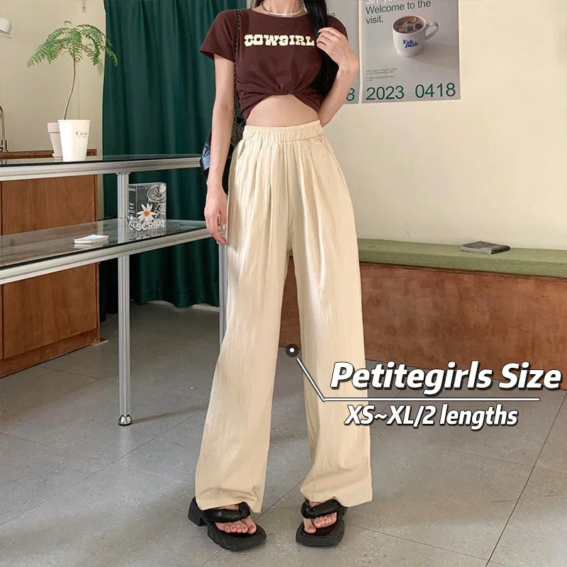 

150cm Petite girls Cool Mountain Pants High Waist Straight Wide Leg Wrinkle Sagging Sensation Casual pants Nine-Point XS Summer