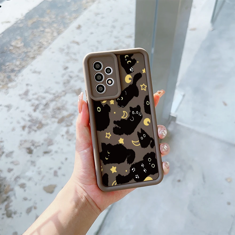 Whimsical Moon Star Black Cat Phone Case - Soft Armor Matte Back Cover