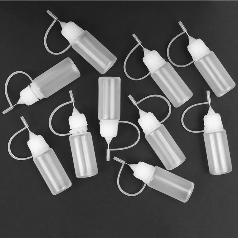 Refillable Dropper Bottles 10Pcs 10ml 30ml Plastic Squeezable Tip Applicator Bottle with Needle Tip Caps for Glue DIY