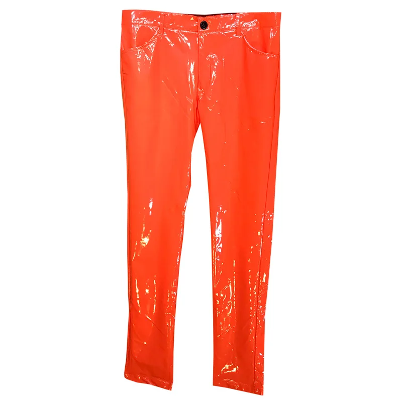 Spring And Summer Mirror Tight Stretch Patent Leather Pants Sexy Nightclub Men's DS Costumes Anti-bright PU Pants Original men trousers,leather pants,skinny pants