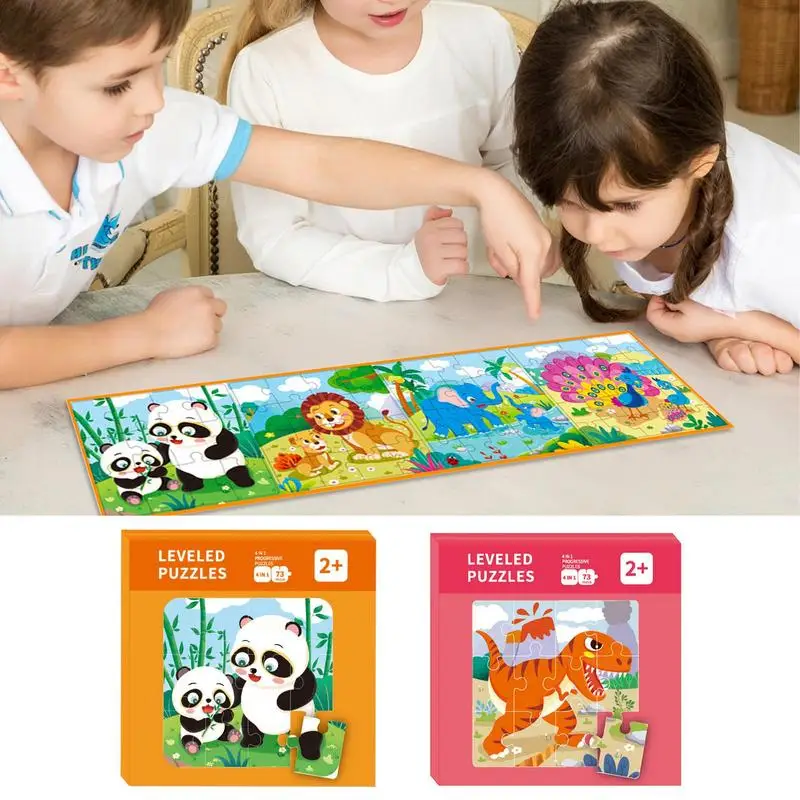 Magnetic Dinosaur Puzzle 4-In-1 Magnetic Puzzle Book Dinosaur Animal Cognitive Early Education Puzzle  Play Montessori Kids Toys kids wooden alien animal puzzle wooden kids puzzle early education cartoon animal traffic dinosaur puzzle toy