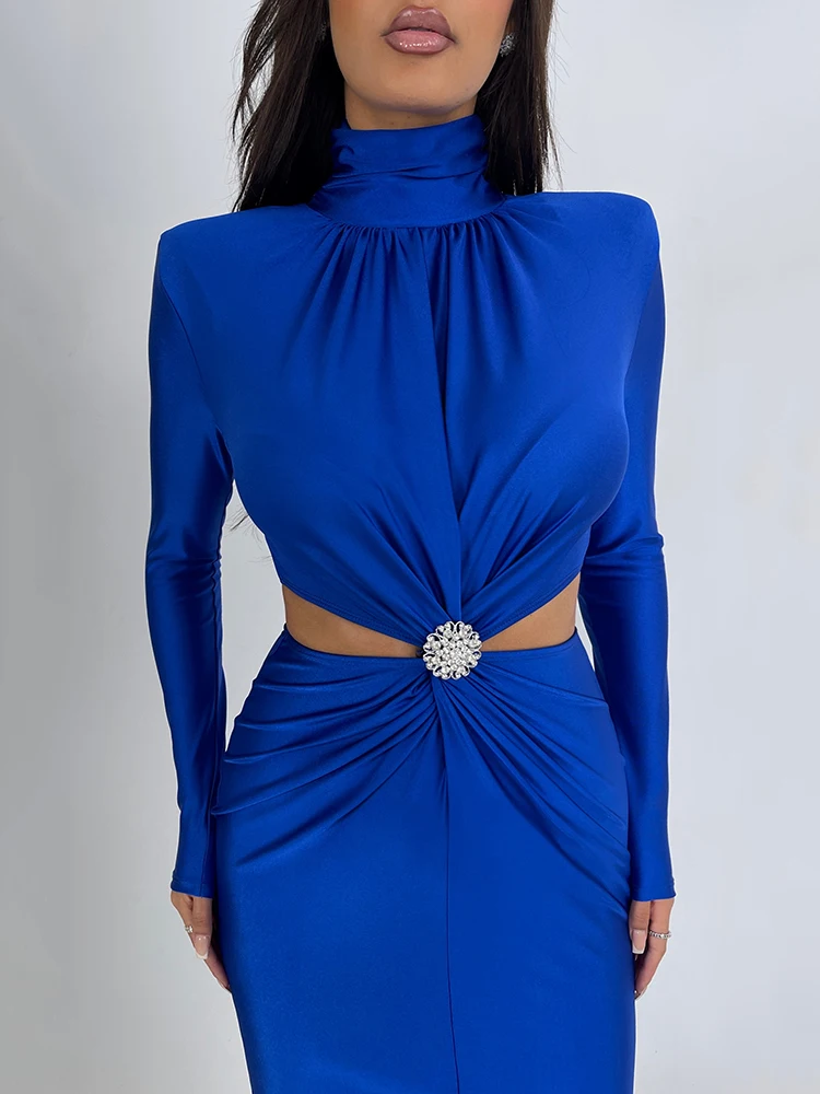 Winter New Long Sleeve HollowOut Diamond Dress For Women Bodycon Elastic Elegant Evening Dress Female Fashion Party Club