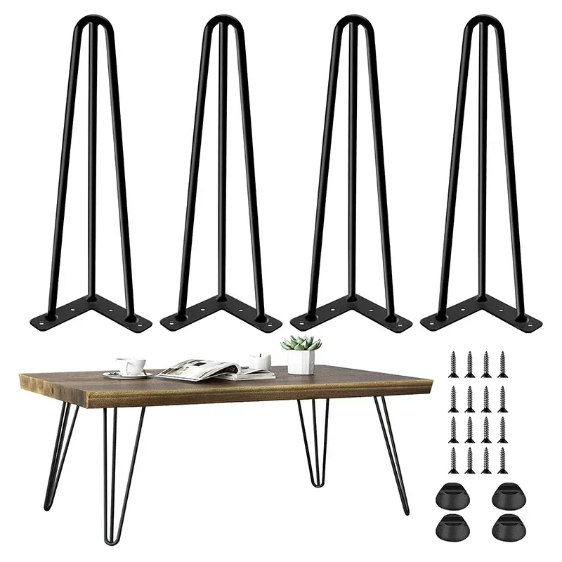 

LWZH 3-Rod Table Legs Hairpin Black Bench Heavy-Duty Furniture with Floor Protectors Pack 4 DIY Handcrafts