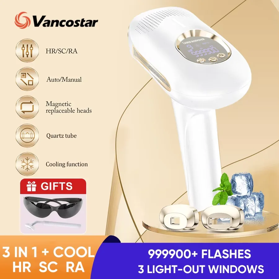 Vancostar 3 em 1: Depilação a Laser, Rejuvenescimento e Tratamento de Acne com Resfriamento, 2 Cápsulas Extras, Aparador Permanente para Área do Biquíni, IPL para Uso Doméstico_voghion.com