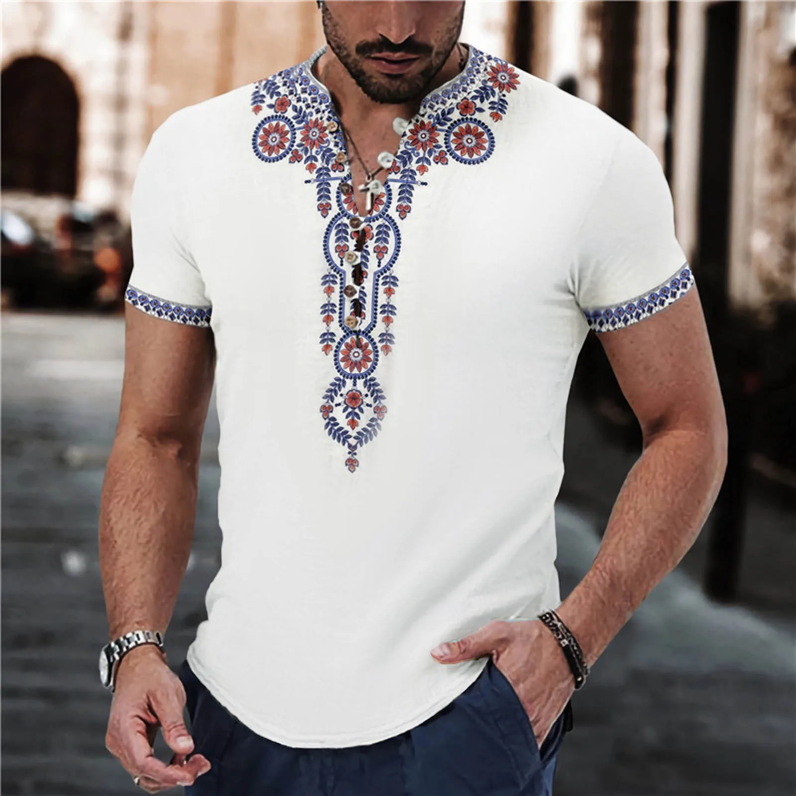 Printed Casual Shirt For Men Vintage Summer Blouses Loose Short Sleeved Shirt Fashion Daily Blouse Male Pullover Top Camisas