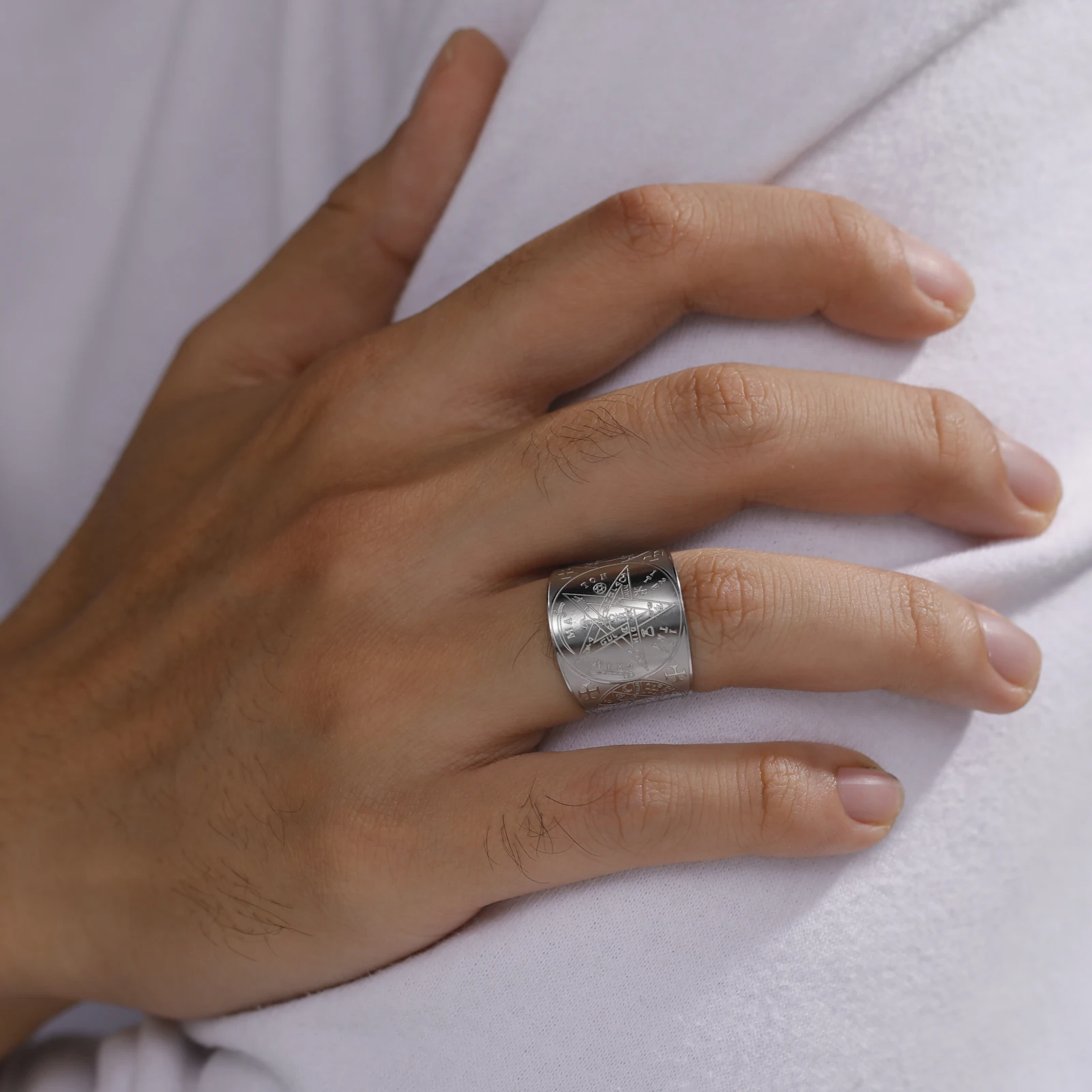 Amulet Protection Ring Tetragrammaton Pentagram Finger Rings For Men Women Stainless Steel Jewely Witchcraft Pagan Gift