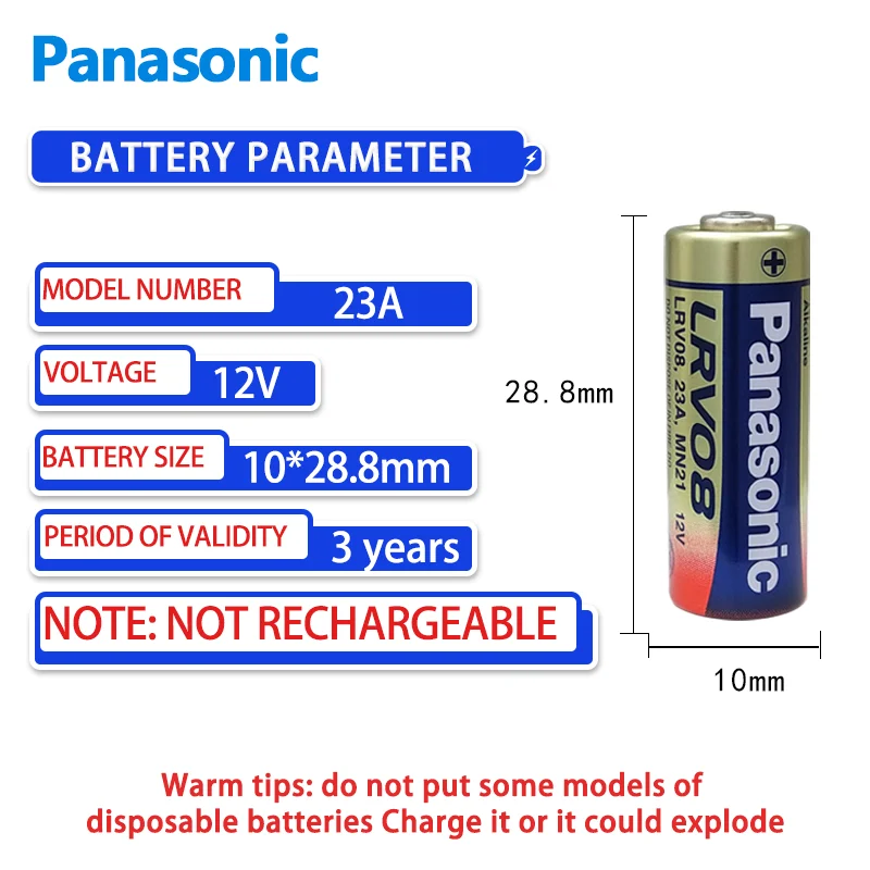 Panasonic 23A 12V Alkaline Battery 5 for Electric Roller Shutter Door Anti-theft Flasher Bell Pendant Lamp Remote Control