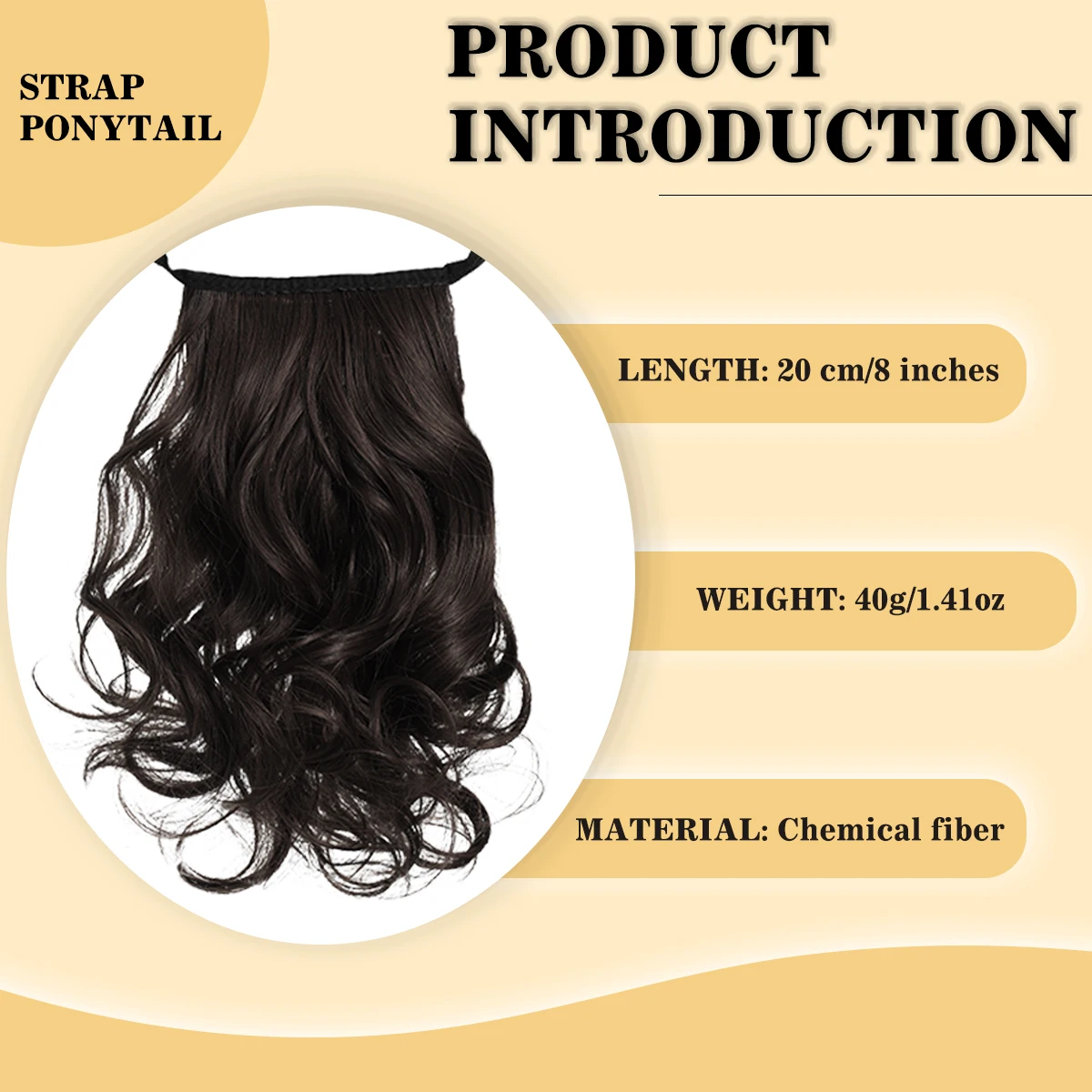 25CM synthetic short curly pear flower ponytail wig strap surrounds the woman's ponytail and extends the fake ponytail