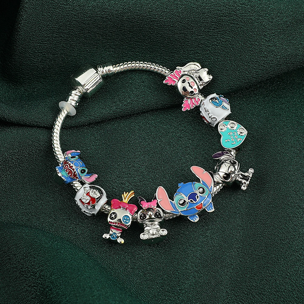 Disney Lilo and Stitch Charm Bracelet Cartoon Cute Stitch Jewelry DIY  Stitch Crystal Pendant Beads Bangle for Women Accessories