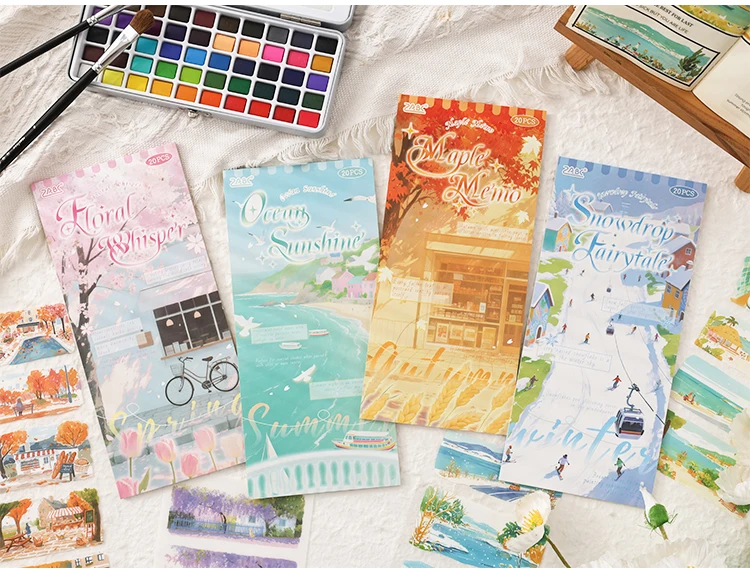 20sheets Four Seasons Scenery Series Ins PET+Washi Dual Material Stickers Book Creative Collage DIY Scrapbook Aesthetic Stickers