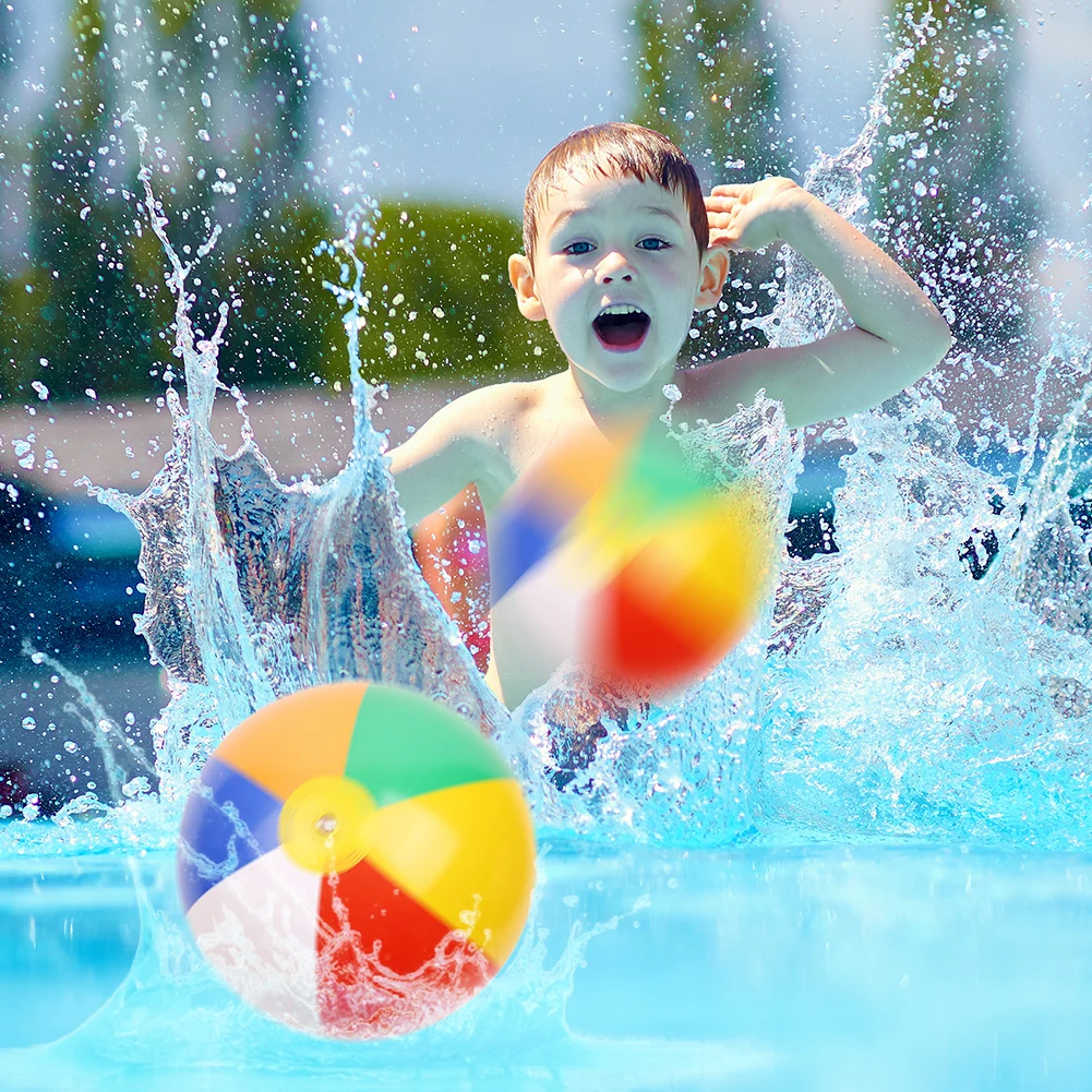 Inflatable Beach Ball Swimming Pool Play Balloon Rainbow Color Summer Water Toy Birthday Pool Party Favor for Age 3+ Boys Girls