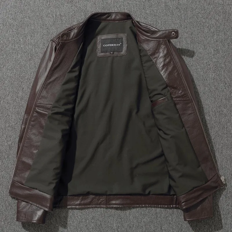 Plus Size Mens Classic Casual Leather Jacket - Slim Fit Cowhide Coat