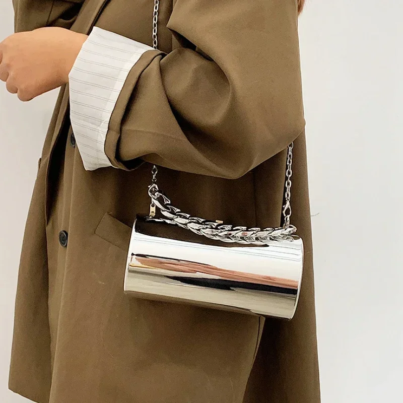 Women's Handbag Bags For Women 2026 Party Clutches Fashion Cylinder Mini Evening Purse Crossbody Shoulder Bag Gold Box Clutch