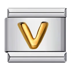 Elegant Stainless Steel Italian Charm Links for Personalized Bracelet Making - 26 Letter Set (V)