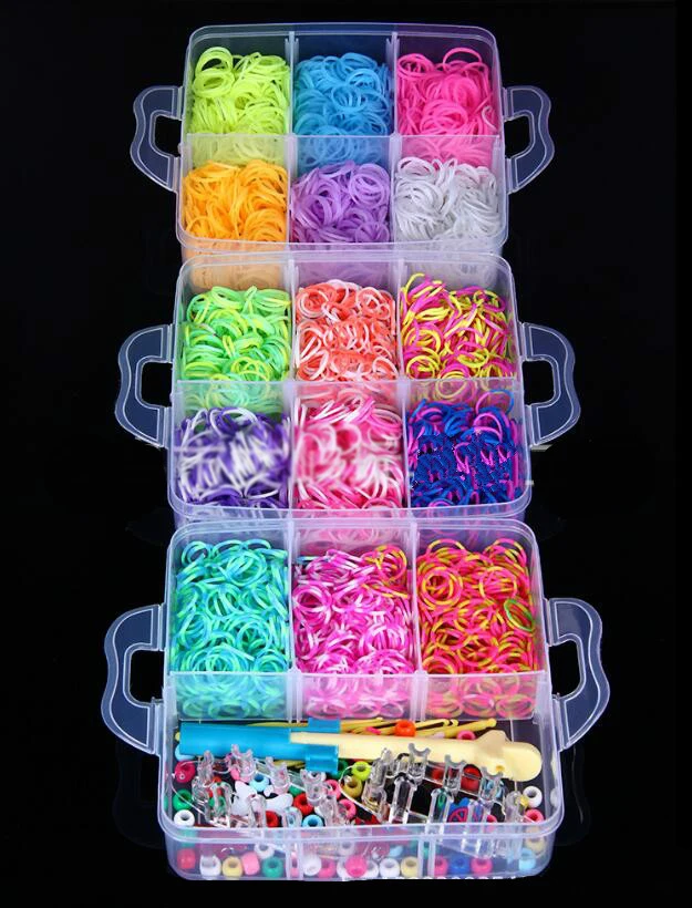 1 set/box Rubber Loom Band Bracelet Kit Colorful Beads&Tool Set