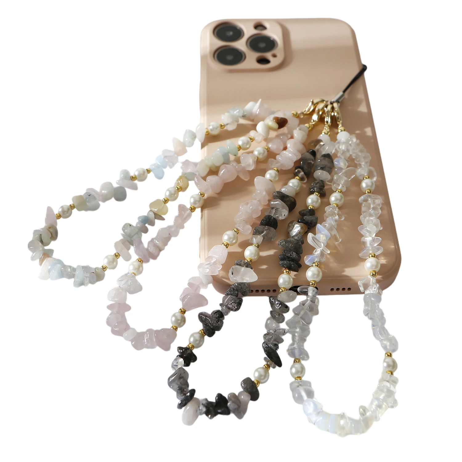 Handmade Bohemian Gemstone Pearl Phone Lanyard Accessory