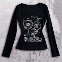 2k Fée Grunge T-Shirts Graphiques pour Femmes E-Girls Goth Côtes Manches Longues Tee Tops Vintage Emo Vêtements 2000s Rétro Streetwear 1