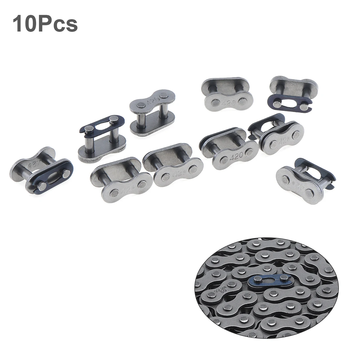 

10pcs Motorcycle 420 Chain Master Link Steel Roller Chain Connector Link for Bike Bicycle Mini Bike Karting Pit ATV Scooter