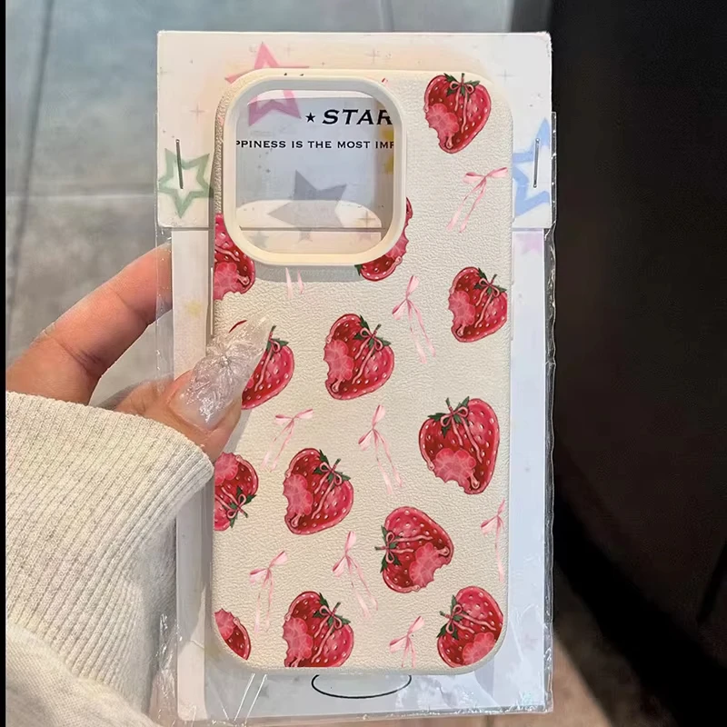 Sweet Pink Bow Strawberry Pattern Shockproof Soft Phone Case