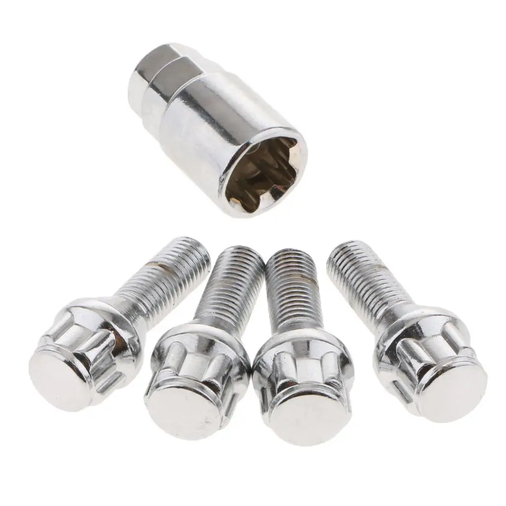 5pcs/Set 14mm Anti-theft Wheel Bolts & Lock Lug Nut with Key 4+1 for Hyundai, , Ford, SGMW