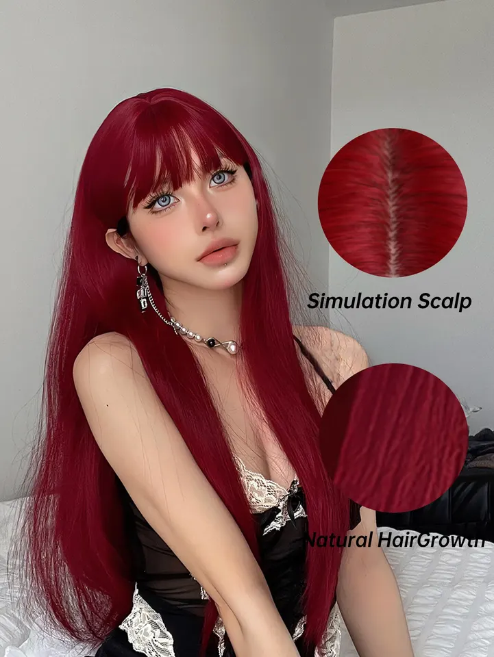 フロントレース人毛100%ワインレッドウィッグ w13-14320-118【ワインレッド】 レースウィッグ cyperous-cosplay
