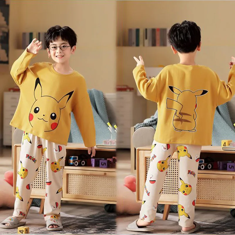 

2023 New Kawaii Pokemon Kids Pajamas Anime Pikachu Boys Cardigan Pajamas Autumn Kids Cotton Pajamas Pajamas Home Service Gifts