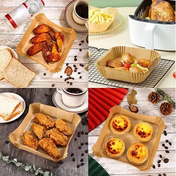 23CM Air Fryer Disposable Baking Paper Liner Non-Stick Mat Steamer Square Round Parchment for Microwave Oven Kitchen Cookers 3