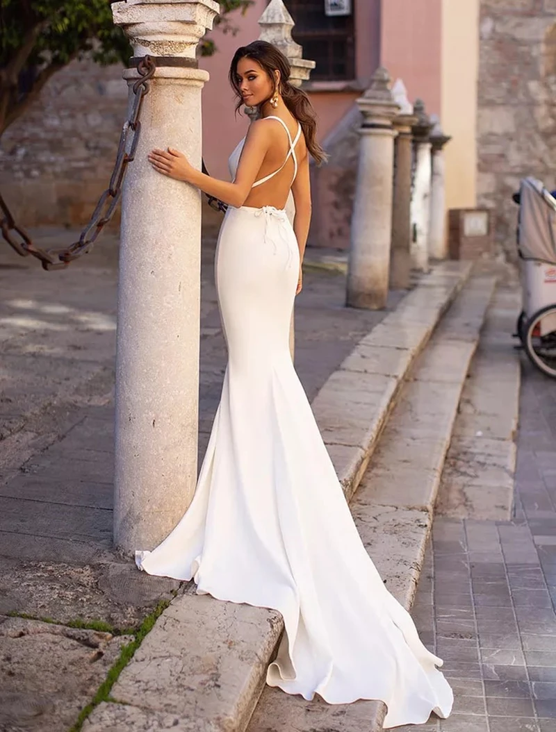 

V-Neck Backless Trailing Gowns For Bridesmaid Banquet Party Prom Evening Gowns