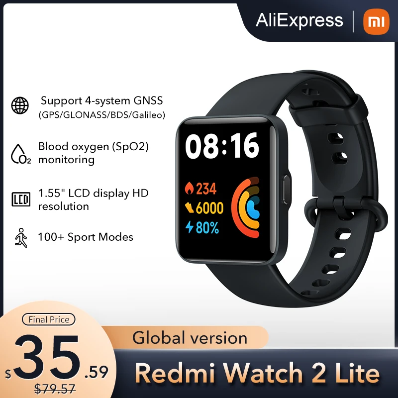 Global Version Xiaomi Redmi Watch 2 Lite 1.55 Hd Display Blood